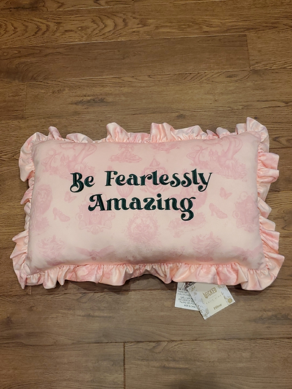 Katie Kime Wicked Pink Ruffled Accent Pillow "Be Fearlessly Amazing" NWT